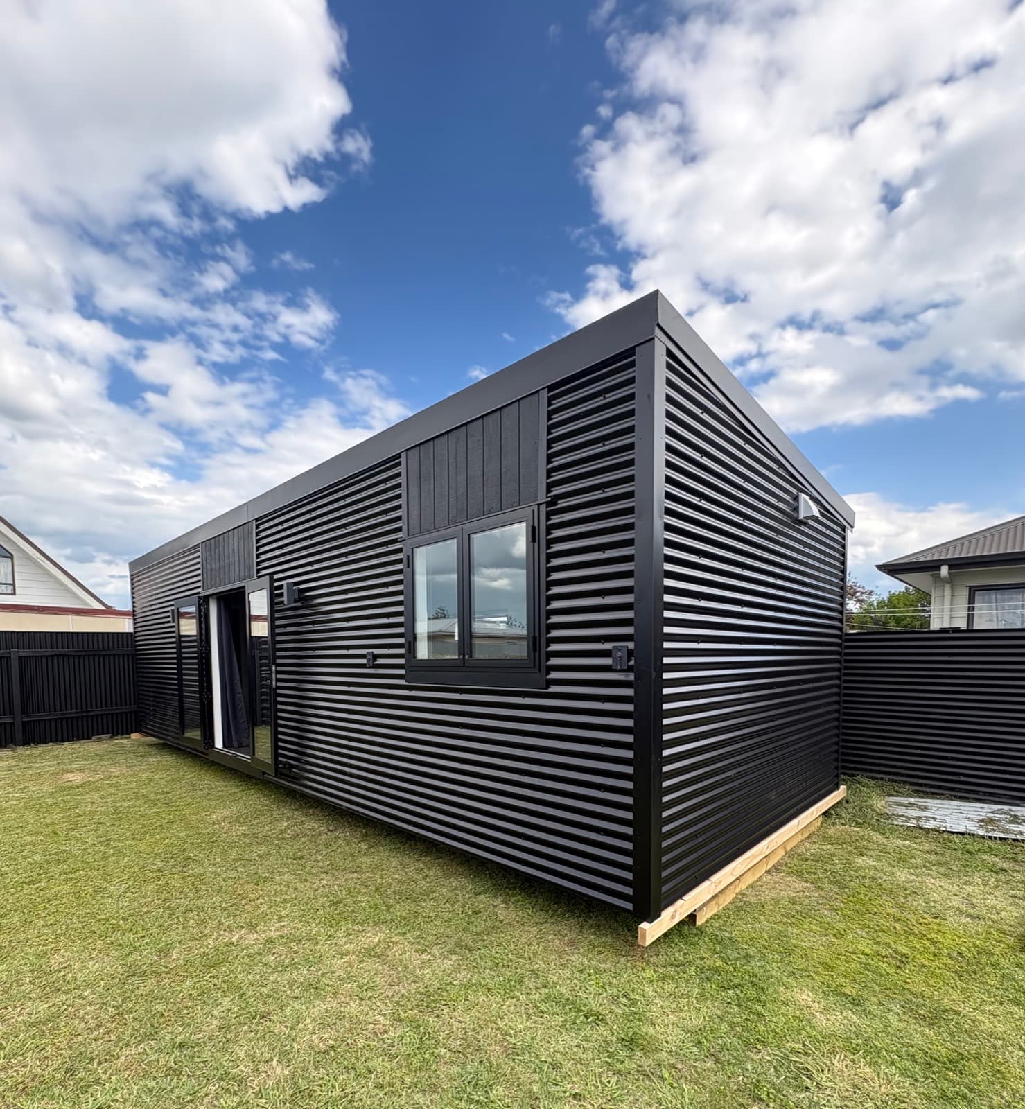 Eve 10×3.5 tiny home - front close angle