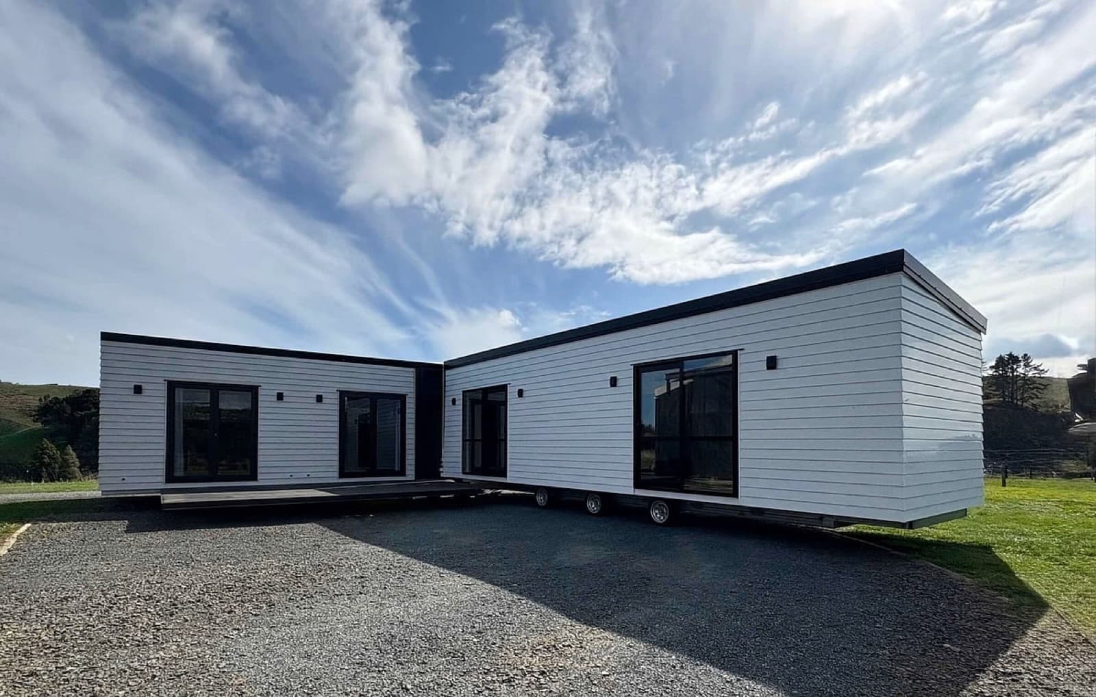 NZ-made tiny home exterior landed on a customer section