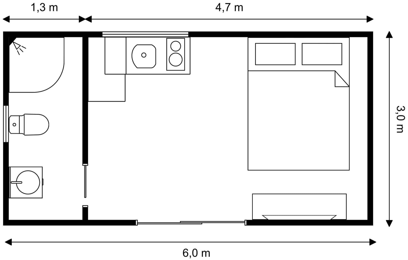 6m × 3m Studio Tiny Home floor plan