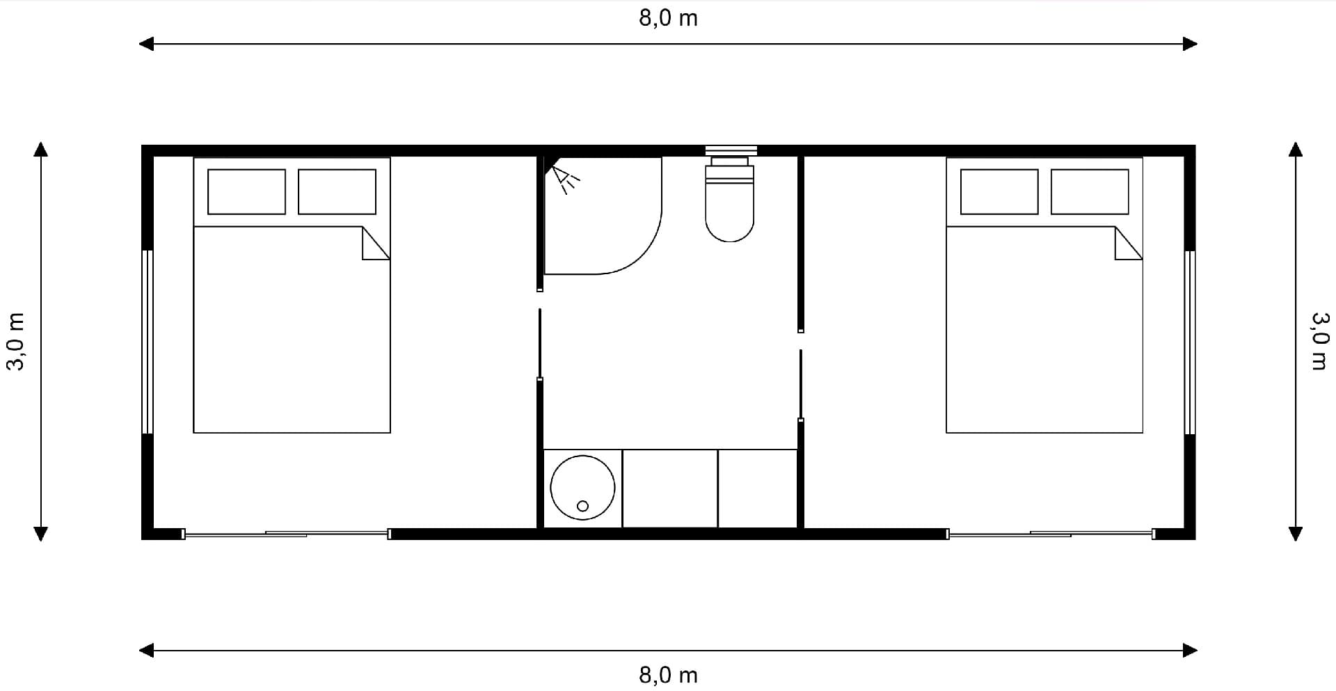 Twin-room cabin with bathroom