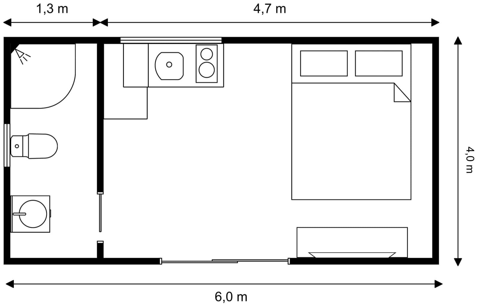 6m × 4m Studio Tiny Home floor plan